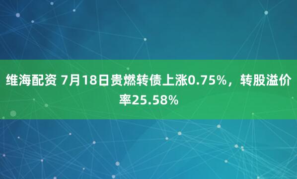 维海配资 7月18日贵燃转债上涨0.75%，转股溢价率25.58%